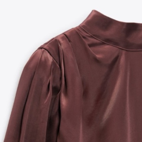 NWOT Zara Small Brown Satin Asymmetrical Top - Picture 2 of 11